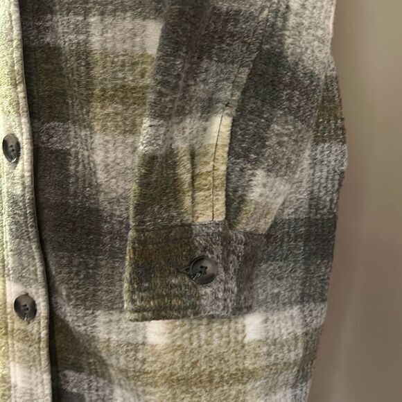 Joie Long Fleece Green Plaid Coat Dress with Pockets Medium - Picture 7 of 12